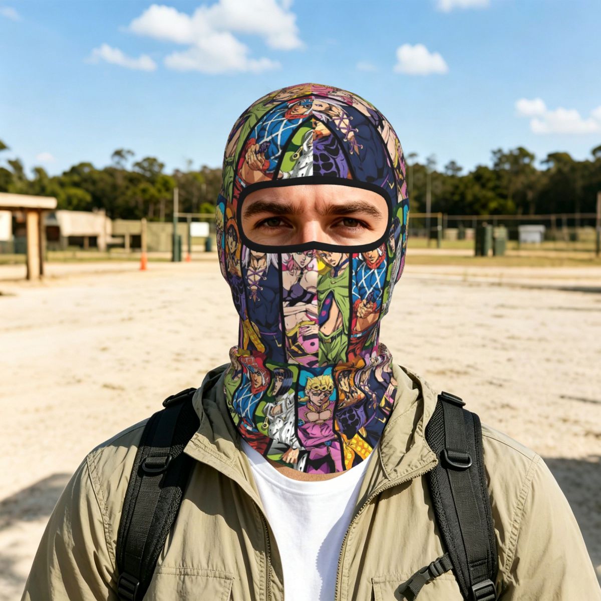 Outdoor Adventure Logo - ジョジョの奇妙な冒険ロゴ日本アニメ漫画通気性バラクラバフルフェイスマスク日焼け止めネックゲイターバイク用