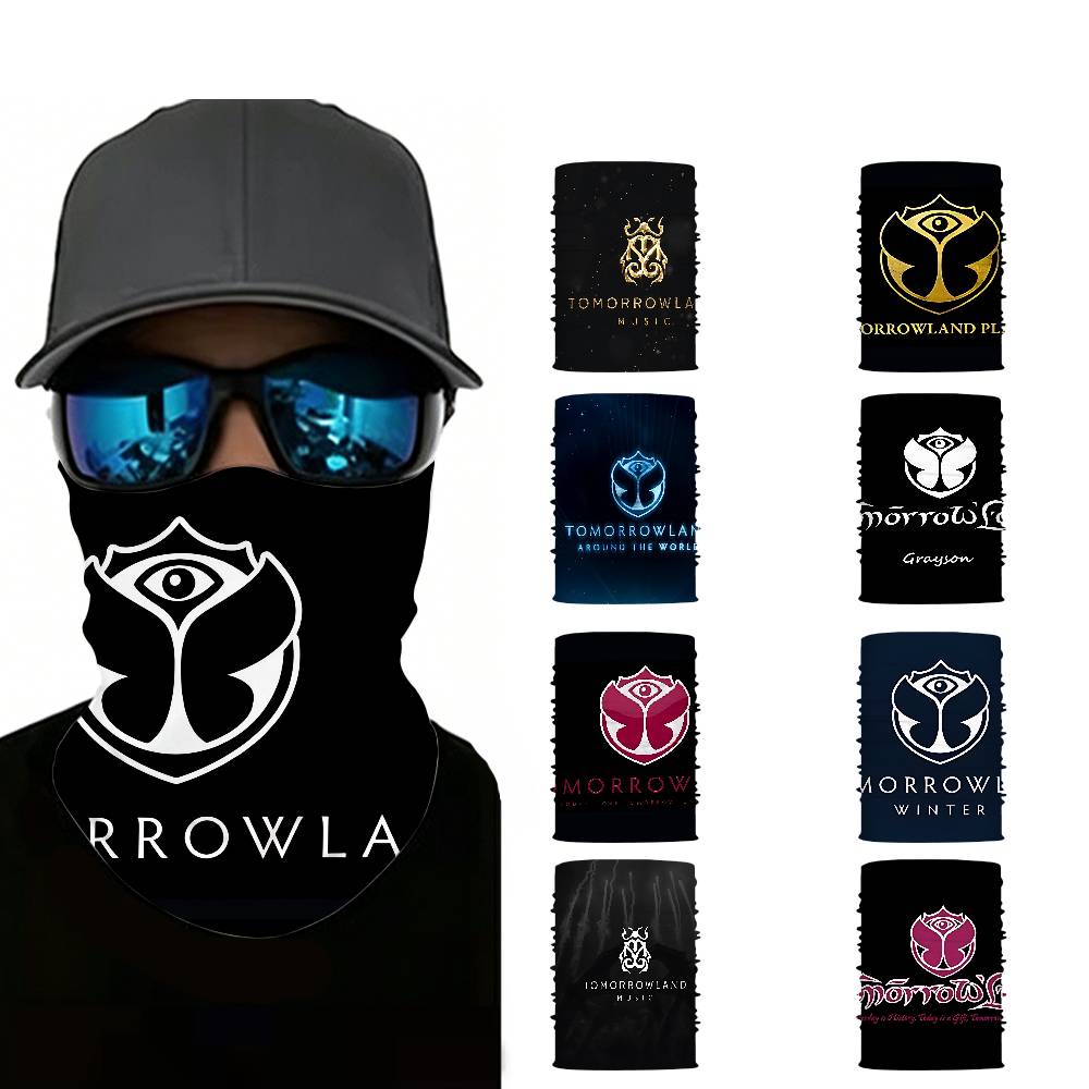 Outdoor Adventure Logo - T-Tomorrowland ミュージックロゴ 暖かい防風多機能フェイスマスク 通気性のあるネックゲイター アウトドア旅行や冒険に最適