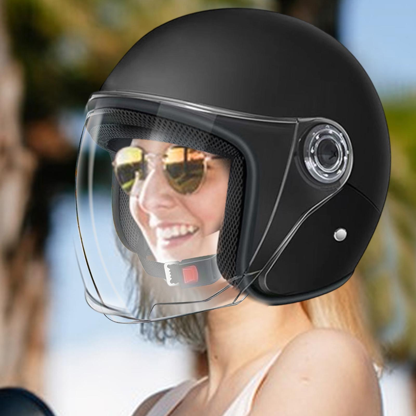 Outdoor Adventure Gear - 軽量オートバイヘルメットハーフフェイス原付ヘルメット保護具バイザー付き女性男性アドベンチャー屋外乗馬スクーター