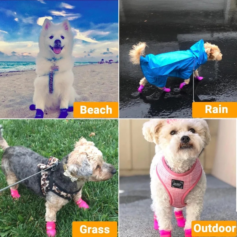 4pc 防水シリコーン犬用レインブーツカラフルなペットシュー - Outdoor Adventure Gear のレビューと価格